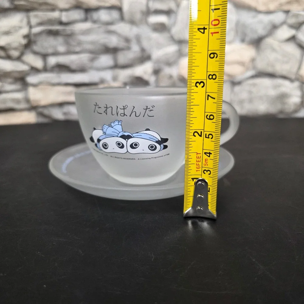 San-X Tarepanda 1999 Frosted Glass Cup‎ & Saucer Set Heisei Retro